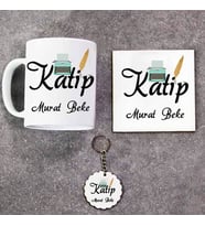 Katip Kupa Bardak Altlık ve Anahtarlık Hediye Seti (Model 1)