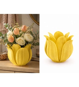 3D Baskı Lotus Yapraklı Vazo - Dekoratif Çiçeklik-Sarı