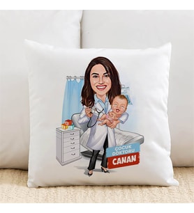 Kişiye Özel Karikatürlü Kadın Çocuk Doktoru Yastık
