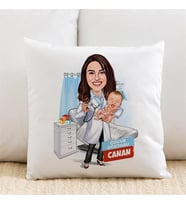 Kişiye Özel Karikatürlü Kadın Çocuk Doktoru Yastık