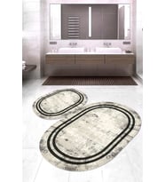 Dijital Baskılı Kaymaz Taban Yıkanabilir Oval 2'li Klozet Takımı Banyo Paspası NOKZ-HT-1271 (Krem)