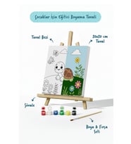 Sevimli Kaplumbağa Temalı Çocuk Boyama Tuvali – Şövaleli Eğitici Boyama Seti 20x20 cm