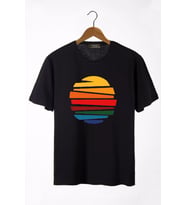 Erkek Siyah Güneş Baskılı Bisiklet Yaka Oversize T-Shirt 22Y-3400762-1