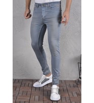 Erkek Jeans Skinny Fit Likralı Açık Mavi Eskitilmiş Görünümlü Dar Paça Kot Pantolon