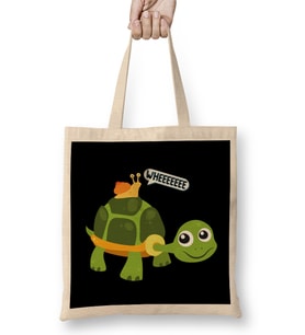 Cute Snail Riding on Turtle Yelling Whee Animals Bez Çanta Uzun Saplı
