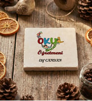 Kişiye Özel Okul Öncesi Öğretmeni Bardak Altlığı Öğretmenler Günü Hediyesi (Krem)