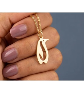 Kişiye Özel 925 Ayar Gümüş Minimalist Penguen Model Kolye (Gold)