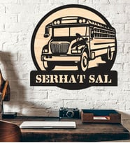 Okul Servisi OtobüsTemalı Ahşap Duvar tablo