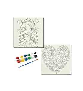 Okul Etkinliği-2'li Tuval Boyama Seti. 20x20 Cm Uv Baskı 6 Akrilik Boya 1 Fırça-model-326