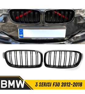 Bmw 3 Serisi F30 2012-2018 Uyumlu Ön Panjur Böbrek M3 Görünüm Izgara Çift Çizgi İthal Piano Black