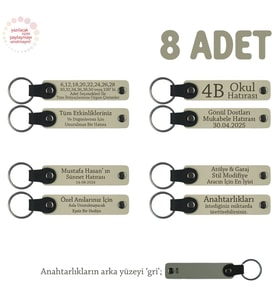 Sütlü Kahve & Gri, Stadyum Işıltısını Seven Taraftar Grupları İçin, İsim Yazılı 8' li Anahtarlık