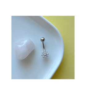 316 L Çelik Minimal Çiçekli Göbek Piecingi Silver Renk (Çok Renkli)