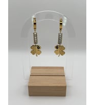 Arnes Jewelry Çelik Zirkon Taşlı Yoncalı Küpe (Gold)