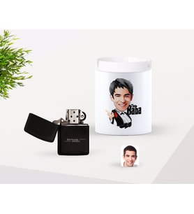 BK Gift Kişiye Özel Babalar Günü Hediyesi Godfather Baba Karikatürlü Seramik Kül Tablası ve Benzinli Çakmak Seti-2 (Model 1)