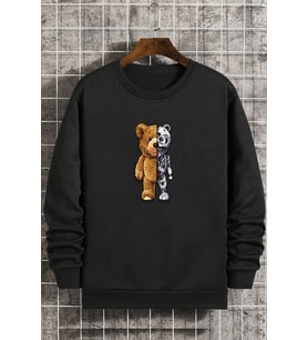 Unisex Boys Bear Bisiklet Yaka Sweatshirt (Siyah)