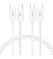 2'li Örgülü USB-C - USB-C Kablo, 1,5 m, 60 W, Yumuşak, Esnek ve Hızlı Şarj Kablosu, iPhone 17 ve 16 Serisi, Galaxy S25, Pixel 10, iPad Pro ve Daha Fazlasıyla Uyumlu, Beyaz