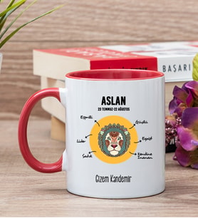 Kişiye Özel Aslan Burcuna Hediye Kırmızı Kupa Bardak