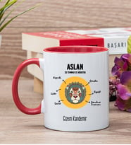 Kişiye Özel Aslan Burcuna Hediye Kırmızı Kupa Bardak