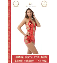 #FanteziKostüm Kırmızı Fantezi Seksüel Şık Estetik Kaliteli Standart Beden Deri Lame Gecelik Kostüm
