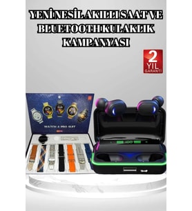 Mey İthalat® Bluetooth Kulaklık Akıllı Saat 7 Kordonlu Metal Kordon Plastik Kordon