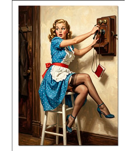 Telefonda Pin Up Sarışın Kadın Dekoratif Kanvas - Mdf Ahşap Tablo