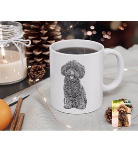 BK Gift Kişiye Özel Tam Boy Karakalem Köpek Karikatürlü Beyaz Kupa Bardak-1