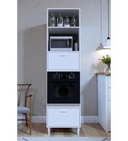 Eliusta Viramo Mikrodalga/Ankastre Fırın Dolabı 2 Kapaklı Depolama Alanlı 60x217x56 cm Modüler Dolap (Beyaz)