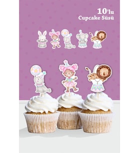 Pembe Sirk Temalı Doğum Günü Kürdanlı Cupcake Süsü 20'li