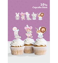 Pembe Sirk Temalı Doğum Günü Kürdanlı Cupcake Süsü 20'li