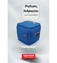 Mavi Kare Puf Sehpa Ayaksız Dekoratif Yumuşak Oturma Pufu 40x40X42 cm
