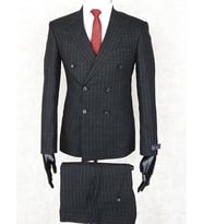 Jan Carlucci Slim Fit Sivri Yaka-Çift Yırtmaç  Siyah Kareli Kruvaze Drop 6 Takım Elbise