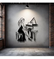 Piyano Çalan Kadın Siluetli Metal Duvar Dekoru – Müzik ve Zarafetin Buluşması (Siyah)