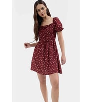Kısa Kollu Çiçekli Mini Elbise Viskoz Skater Rahat Yazlık Trend Tasarım Modern Stil