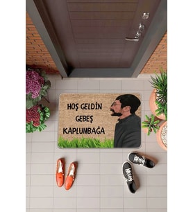 Bej Komik Hoşgeldin Gebeş Kaplumbağa Kapı Önü Paspası KP39