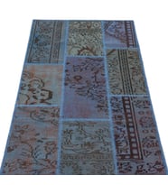 Mavi Halı El Dokuma Yün Patchwork Desenli Modern Stil Koridor Ve Salon Tipi Mutfak Alanı