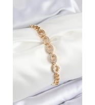 Pirinç Zirkon Taşlı Oval Model Gold Renk Kadın Bileklik - TJ-BB7543