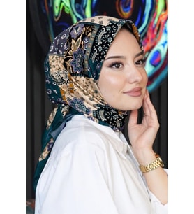 Floral Desen Petrol Soft Pamuk Eşarp (Standart)