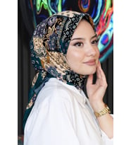 Floral Desen Petrol Soft Pamuk Eşarp (Standart)