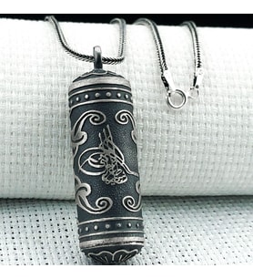 Silindir 925 Ayar Osmanlı Tuğralı Cevşen Muska Kabı Kolye (Gümüş)