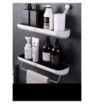 Duvara Yapışkanlı (İKİLİ) Banyo Ve Mutfak Düzenleme Rafı Set Siyah Beyaz