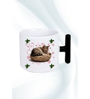 Yeni Yıl Uykucu Kedi Baskılı T Saplı Kupa Bardak Porselen Çay Kahve Fincanı