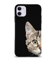 Apple iPhone 11 Uyumlu Lansman Kılıf Catface Tasarımlı İçi Kadife Kapak-Siyah (Şeffaf)