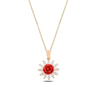 Zirkon Taşlı Rose Gül Çiçeği Model 1 Kadın Gümüş Kolye Gklglcckmd1-ros