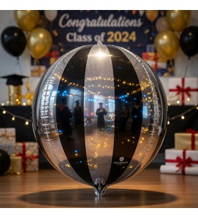 Siyah Gümüş Disko Topu Folyo Balon 55 cm Mezuniyet Parti Dekor Balon
