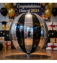Siyah Gümüş Disko Topu Folyo Balon 55 cm Mezuniyet Parti Dekor Balon