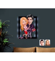 BK Gift Kişiye Özel Sevgililer Karikatürlü 3D Led Işıklı Ahşap Tablo-2