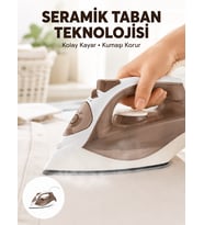 2200 Watt Buharlı Ütü Kahverengi Seramik Taban Şok Buharlı