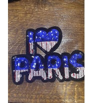 13X17 CM ÜTÜ İLE YAPIŞAN  I LOVE YOU PARİS PAYETLİ APLİKE ARMA DİKİŞ AKSESUARI