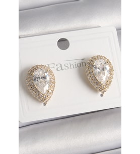Pirinç Gold Renk Zirkon Taşlı Damla Model Kadın Küpe 5886 - HEP-2628-5794