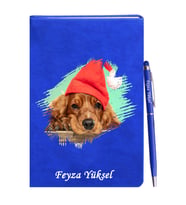 Kişiye Özel Köpek Tasarımlı Mavi Defter Kalem Hediye Seti